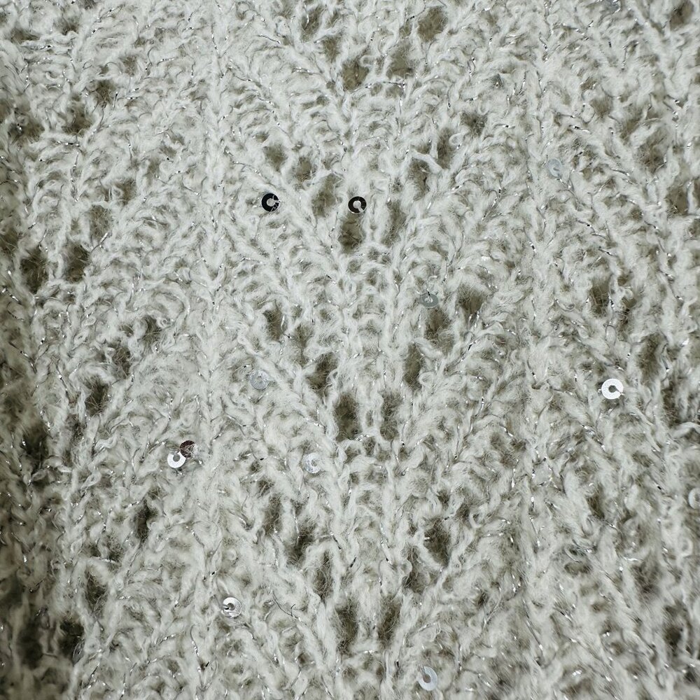 Talbots Gray Silver Metallic Sequin Embellished Long Sleeve Crew Neck Sweater M - Picture 6 of 8